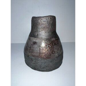 Raku Pottery Vase Handmade Black Iridescent Glaze Brutalist Art Piece Unsigned